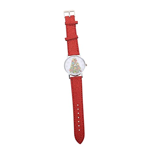Healeved Damen Armbanduhr Weihnachtsbaum Rote Lederband Analog Quarzuhr Leicht Elegant Für Frauen Alltagsschmuck von Healeved