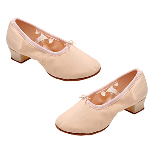 Healeved Damen Ballettschuhe mit Absatz Elastisches Band Leicht rutschfest Yoga Tanz Übung Bühnenperformance Schuhe Apricot von Healeved