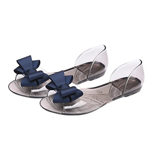Healeved Damen Bowknot Sandalen Flach Jelly Schuhe Sommer Strandschuhe Kreativ Einfach Ausziehen Strapazierfähig Modisch Blau von Healeved
