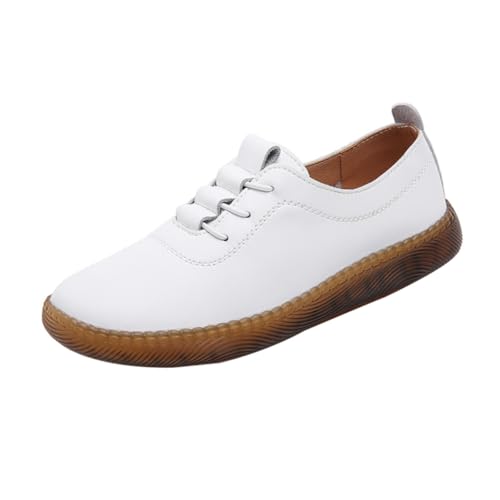Healeved Damen Casual Lederschuhe Flach Angenehm Leicht Atmungsaktiv Freizeit Sneaker Weiß Vielseitige Alltagsschuhe mit Weichem Obermaterial und Flexibler Sohle für Alle Jahreszeiten von Healeved