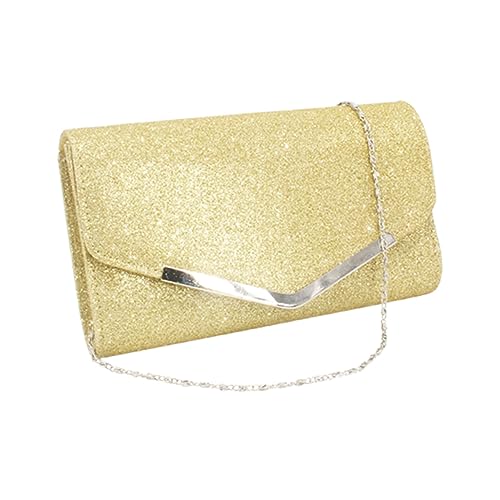 Healeved Damen Clutch Bag Abendtasche mit Kette Gold Glänzend Handtasche Mittelgroß für Hochzeit Party Cocktail Elegant und Vielseitig von Healeved