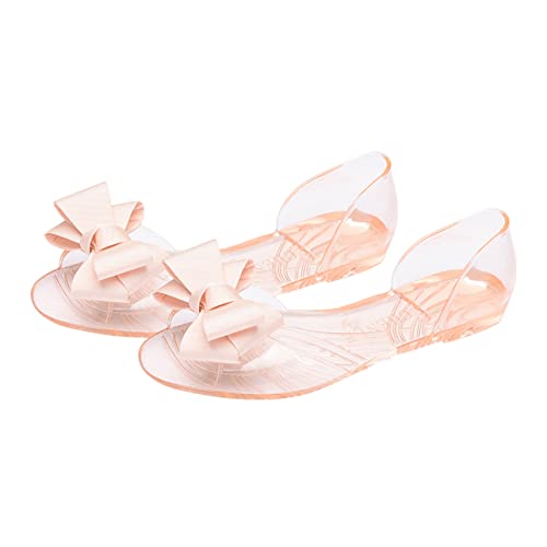 Healeved Damen Flache Jelly Sandalen mit Schleife Sommer Strandschuhe Atmungsaktiv Leicht Beige Sommerbadeschuhe Mode Sandalen für Frauen von Healeved