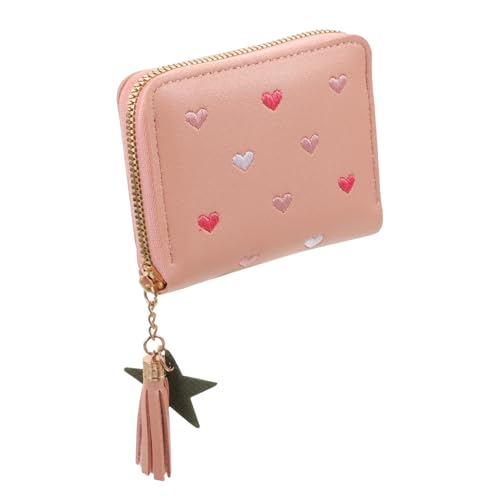 Healeved Damen Geldbörse Klein mit Reißverschluss PU Clutch Portemonnaie Große Kapazität Kartenetui Leicht und Kompakt für Alltag Shopping und Reisen Modisch in Hellrosa von Healeved