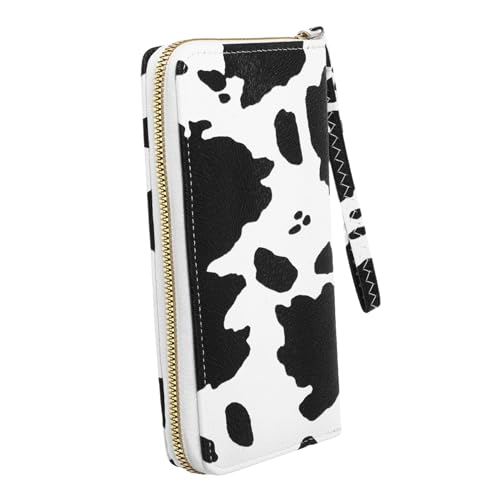 Healeved Kleine Damen Geldbörse mit Kuhdruck PU Tragbare Kompakte Geldbörse mit Reißverschluss für Reisen von Healeved
