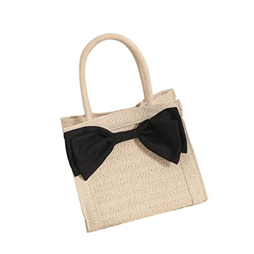 Healeved Damen Handgewebte Strohtasche mit Schleifendekor Leichte Strandtasche für Outdoor und Strandpartys Einkaufstasche für Mädchen Robuste Sommer Handtasche in Beige von Healeved