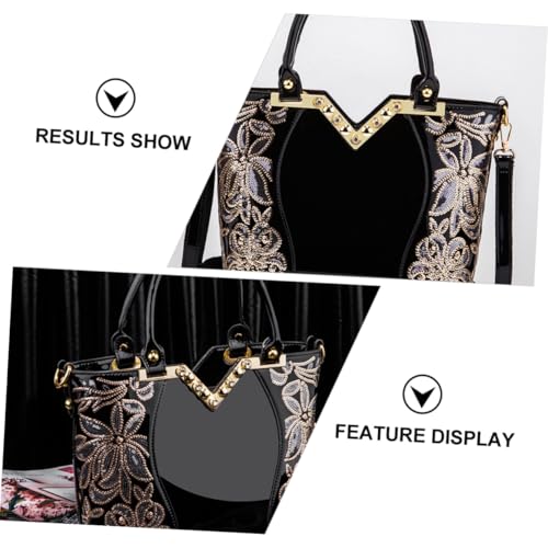 Healeved Damen Handtasche aus PU mit Großer Kapazität Glänzende Oberfläche und Einzigartigem Stickdesign Modische Umhängetasche für Alltag Shopping Reisen und Freizeit Schwarze von Healeved