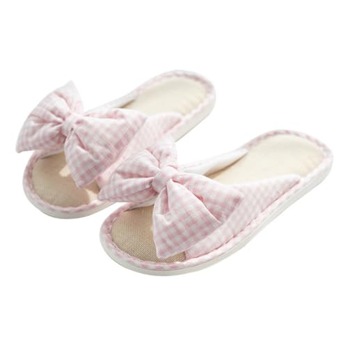 Healeved Damen Hausschuhe Bow Knot Peep Toe Slippers Rutschfest Atmungsaktiv Weiches Fußbett Sommer Slipper mit Gummisohle und Dickem Boden für Gemütliches Tragen im Haushalt von Healeved
