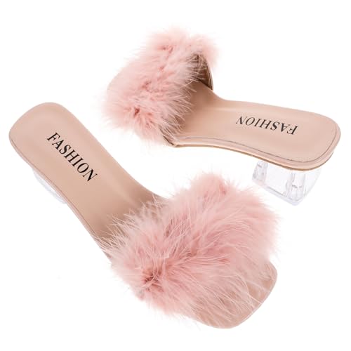 Healeved Damen Hausschuhe Open Toe Slipper Sommer Sandalen mit Chunky Absatz Atmungsaktive PU Gummi Schuhe Modische Leichte Pantoffeln für Strand und Alltag von Healeved