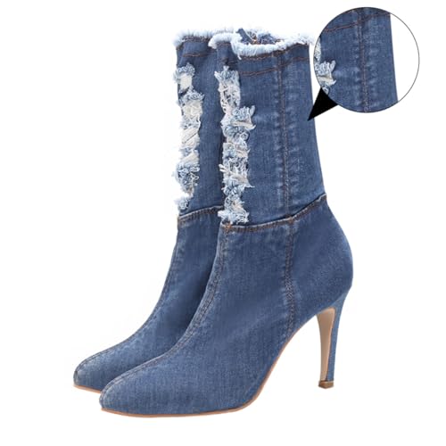 Healeved Damen High Heels Stiefel aus Elastischem Denim mit Ultra dünnem Absatz Schlankem Design Langlebig und Vielseitig Geeignet für Herbst und Winter Stilvolle Damen Schuhe für Jeans von Healeved