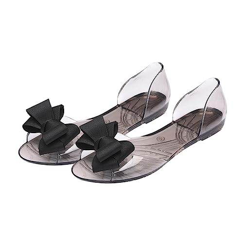 Healeved Damen Jelly Sandalen Bowknot Flach Sommer Strand Schuhe Damen Sommer Sandalen Leicht An Auszuziehen Langlebig Kreativ Design Schwarz von Healeved