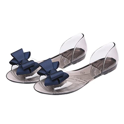 Healeved Damen Jelly Sandalen Flach mit Schleife Sommerliche Badeschuhe Strand Schuhe Atmungsaktiv Leicht Modisch in Dunkelblau von Healeved
