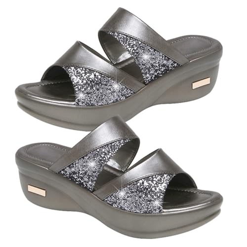 Healeved Damen Keilabsatz Slipper Sommer Hausschuhe mit Dicker Sohle Stilvolle Fischmaul Sandalen Bequemes Outdoor-pantoletten-design Lässige Sommerschuhe für Frauen von Healeved