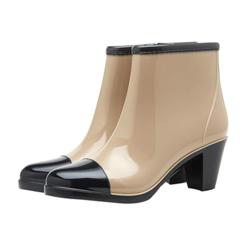 Healeved Damen Kurze Gummistiefel mit Modischem Absatz Rutschfest Pvc-material Strapazierfähig und Bequem für Nasse Outdoor-aktivitäten von Healeved