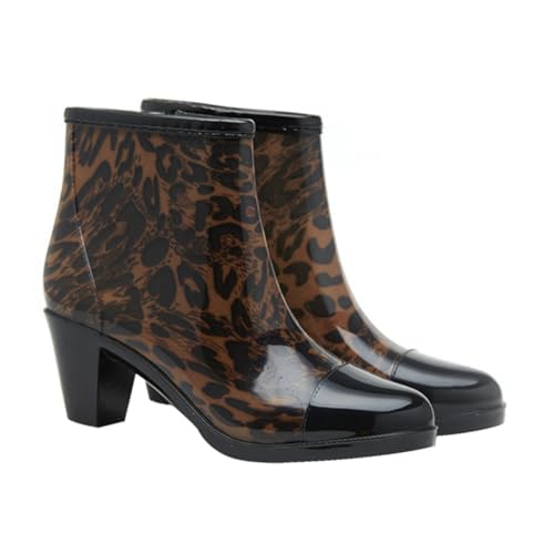 Healeved Damen Kurze Regenstiefel PVC Rutschfest mit Seitlichem Reißverschluss Modische High Heel Stiefel für Outdoor Camping Wandern Fahrrad von Healeved