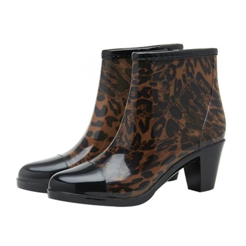 Healeved Damen Kurze Regenstiefel mit Modischem Seitenreißverschluss Anti-rutsch Sohle Hoher Absatz Wasserdichte Gummistiefel für Outdoor Camping Wandern und Radfahren von Healeved