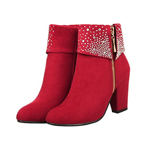 Healeved Damen Kurzstiefel mit Grobem Absatz Stilvolle Rote Brautschuhe mit Verstecktem Absatz Bequemes PU Material Elegant für Herbst und Winter Passend zu Kleidern und Hosen Healeved Damen Kurzstiefel mit Grobem Absatz Stilvolle Rote Brautschuhe mit Verstecktem Absatz Bequemes PU Material Elegant für Herbst und Winter Passend zu Kleidern und Hosen von Healeved