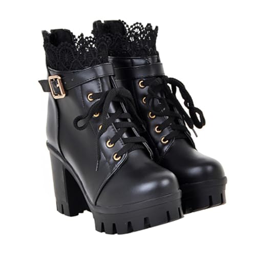 Healeved Damen Kurzstiefel mit Robustem Blockabsatz Komfortabel und Modisch Schnürbar für Herbst und Winter Vielseitig für Party Arbeit und Besondere Anlässe Erhältlich in Schwarz von Healeved