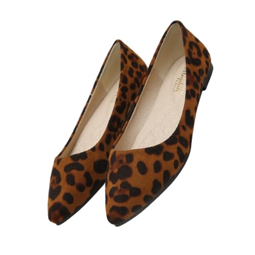 Healeved Damen Leopard Schuhe Flache Spitze Schuhe Atmungsaktiv Leicht Elegant Freizeit Arbeit Party Braun von Healeved