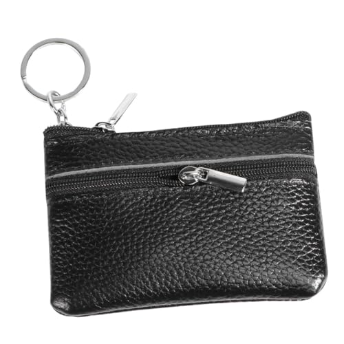 Healeved Damen Mini Geldbörse aus Kunstmaterial mit Reißverschluss Leichte Münzbörse Multifunktionales Portemonnaie für Münzen Karten Schlüssel Modisches Kleines Täschchen in Schwarz von Healeved