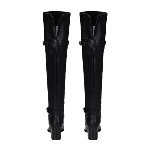 Healeved Damen Overknee Stiefel aus Atmungsaktivem Material mit Klarem Texturdesign Dicker Absatz Rutschfeste Sohle Warm für Herbst Winter Eleganter Langer Stiefel für Kalte Tage Schwarz von Healeved