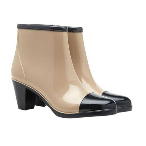 Healeved Damen Regenstiefel mit Hohem Absatz Rutschfest Modisch Seitlicher Reißverschluss Kurz Bequem Geeignet für Outdoor Camping Wandern Radfahren Schützt vor Nässe und Kälte von Healeved