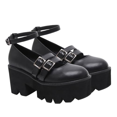 Healeved Damen Rundkopf Schuhe Retro Stil Bequeme Atmungsaktive Lederschuhe Klassisch Alltagsmode Schwarz Absatz von Healeved