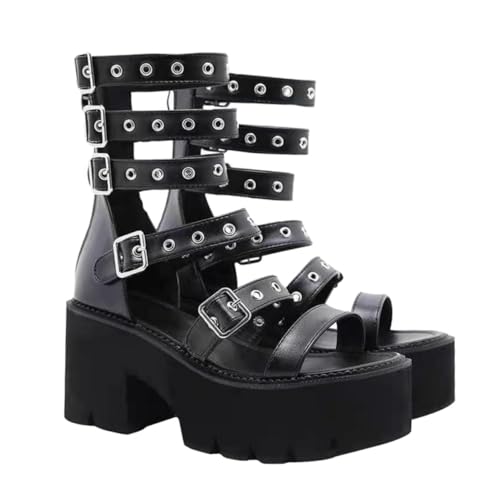 Healeved Damen Sandalen Schwarz mit Dickem Absatz Anti-rutsch Sommer Schuhe Modische Plateausohle Bequeme Freizeit und Party Sandaletten für Frauen von Healeved
