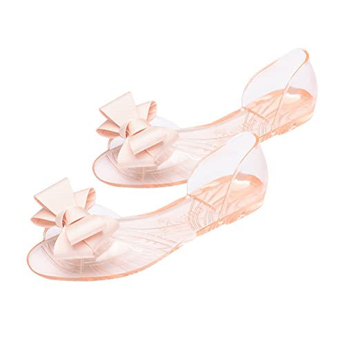 Healeved Damen Sandalen Sommer Flach Bowknot Jelly Shoes Sandalen Strand Schuhe Beige Modisch Leicht Flexibel von Healeved