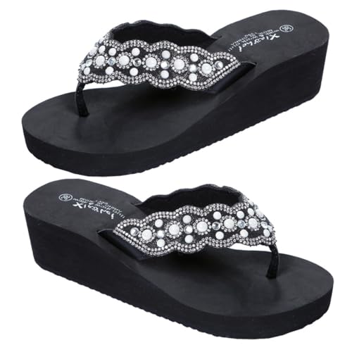 Healeved Damen Sandalen Sommer Flops mit Perlen und Strass Rutschfeste Strand Schuhe mit Bequemem Fußbett Plateau Zehentrenner Geeignet für Strand und Freizeit Schwarz Healeved Damen Sandalen Sommer Flops mit Perlen und Strass Rutschfeste Strand Schuhe mit Bequemem Fußbett Plateau Zehentrenner Geeignet für Strand und Freizeit Schwarz von Healeved