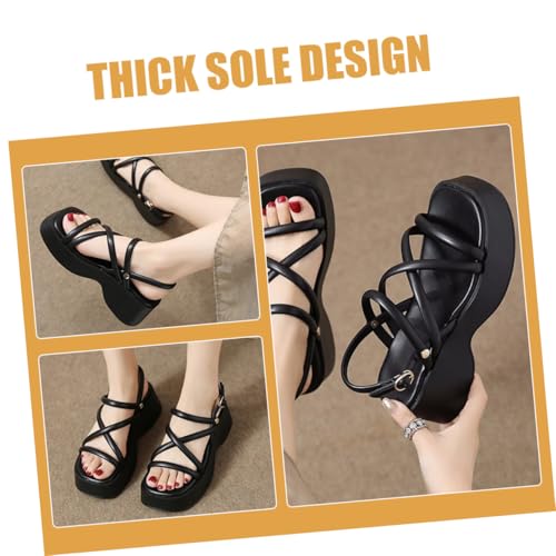 Healeved Damen Sandalen mit Dicker Plateausohle Sommerliche Strand sandaletten in Schwarz Modische Wedgeschuhe für Frauen Bequem und Langlebig für Alltag und Urlaub von Healeved
