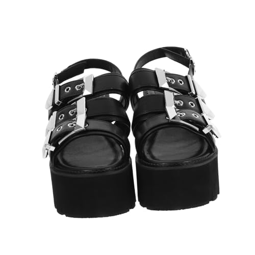 Healeved Damen Sandalen mit Dicker Sohle Rutschfest Offene Zehen Sommer Schuhe und Modisch Schwarz Absatzhöhe für Alltag und Party von Healeved