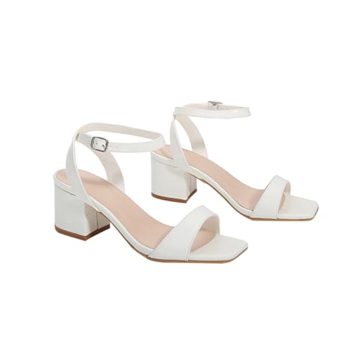 Healeved Damen Sandalen mit Kleinem Absatz Quadratische Zehen Anti rutsch sohle PU und Gummi Bequeme Strapazierfähige Freizeitschuhe für Sommer Modisch und Atmungsaktiv Weiß von Healeved