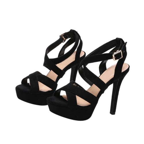 Healeved Damen Sandaletten mit Peep Toe und Feinem Absatz Rutschfeste Sohle Sommerliche High Heels in Schwarz Strapazierfähiges Wildleder und Gummi für Party und Festival Modisch und von Healeved