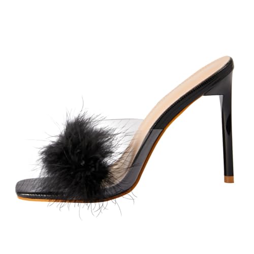 Healeved Damen Sandaletten mit Quadratischer Spitze Dünner Absatz Sommerlich Luftig Modische High heeled Sandals Geeignet für Jeans Shorts und Röcke Bequemes Sohlen design Schwarz von Healeved