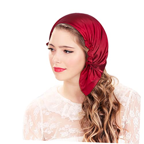Healeved Damen Silk Maternal Schlafhaube Elastische Bequeme Kopfbedeckung Für Haarpflege Und Schutz Für Chemotherapie Gesichtspflege Dunkelrot von Healeved