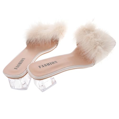 Healeved Damen Slipper mit Chunky Heel Atmungsaktive Offene Zehen Leichte Wool Studded Hausschuhe Bequeme Sommerpantoletten aus PU und Gummi Vielseitig Kombinierbar für Freizeit und Strand von Healeved