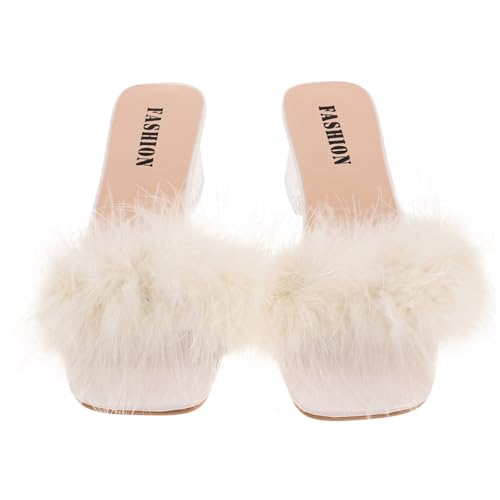 Healeved Damen Slippers mit Chunky Heel Offene Zehen Atmungsaktiv PU und Gummi Bequeme Sommerschuhe für Strand und Freizeit Modische Hausschuhe in Beige von Healeved