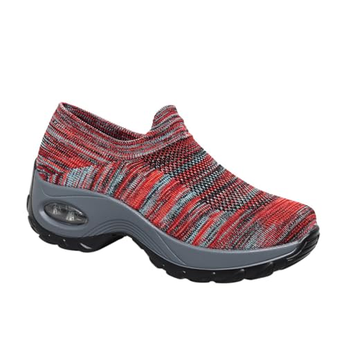 Healeved Damen Sneakers Stricksockenschuhe Atmungsaktiv Leichtgewichtig Komfortabel Freizeit und Sportschuhe für Alltag und Training in Rot von Healeved