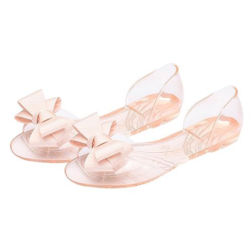 Healeved Damen Sommer Sandalen Flach Bowknot Sandaletten Beige Leicht Kreativ Für Strand Alltag Atmungsaktiv Einfach Auszuziehen Modisch Strapazierfähig von Healeved