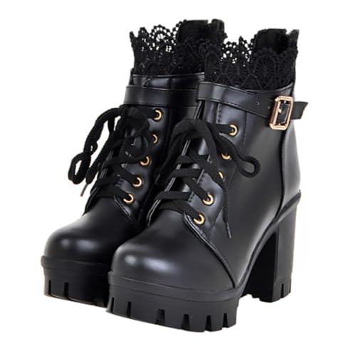 Healeved Damen Stiefeletten mit Komfortablem Dickem Absatz Kurze Halbstiefel aus Atmungsaktivem PU Rutschfeste Gummisohle Herbst Winter Schuhe für Alltag und Büro von Healeved