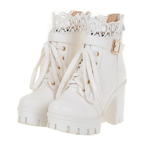 Healeved Damen Stiefeletten mit Komfortablem Stabilem Blockabsatz Leichter PU Materialmix Kurze Herbst Winter Boots für Auftritte und Vielseitige Kombinationsmöglichkeiten von Healeved