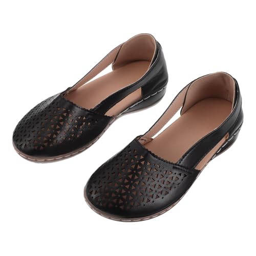Healeved Damen Wedgesandalen Sommer Schuhe mit Atmungsaktiven Hohlraummustern Bequeme Keilabsatz-slipper Leichte Outdoor Freizeit Sandalen Schwarz von Healeved