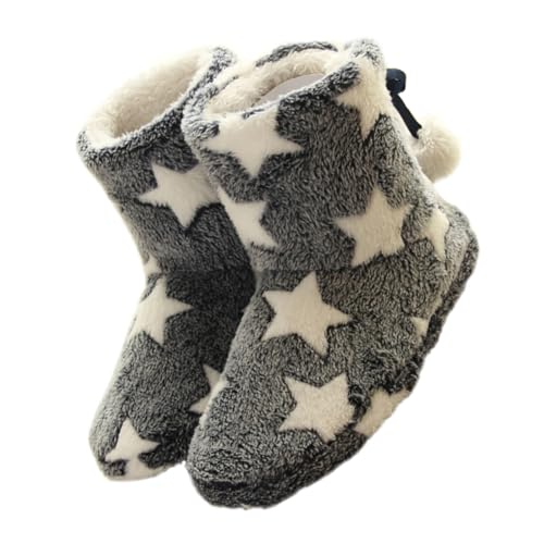 Healeved Damen Winter Bootie Slippers mit Flauschigem Futter und Sternmuster Warme Rutschfeste Hausschuhe mit Dicker Sohle Kuschelige Indoor Winterschuhe für Zuhause und S von Healeved