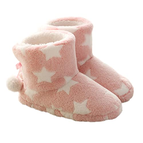 Healeved Damen Winter Bootie Slippers mit Sternmuster Gefütterte Warme Knöchelhausschuhe mit Dickem Profilsohle Innen Außen Geeignet Flauschige Kuschelige Pantoffeln für Kalte Tage von Healeved