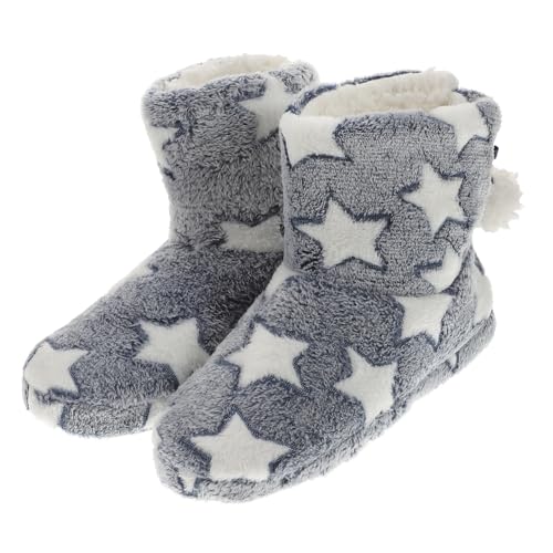 Healeved Damen Winter Hausschuhe Plüsch Slipper Boots mit Sternenmuster Warme Rutschfeste Dicke Baumwollstiefel für Kalte Füße Kuschelige Winterschuhe Blau von Healeved
