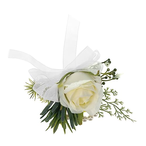 Healeved Dekorative Handblume für Hochzeiten Kunstblumen Armband Weiß für Hochzeitsfeiern Ansteckblume für Bräutigam und Gäste Wiederverwendbar Lebensechte von Healeved