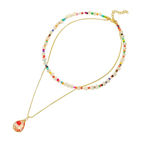 Healeved Doppellagige Halskette für Frauen Kette mit Trockenblumen Resin Anhänger Verstellbar für Besondere Anlässe und Tägliche Outfits von Healeved