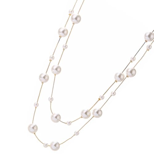 Healeved Doppellagige Perlenkette für Damen Lange Weiße Schmuckhalskette Kunstperlen als Modisches Accessoire für Verschiedene Outfits und Anlässe von Healeved
