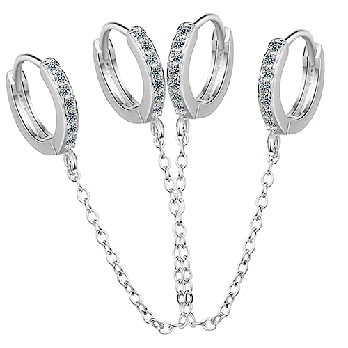 Healeved Doppelohrloch Creolen Ohrringe mit Zirkonia und Kette Damen Modeschmuck Hautfreundlich Glatte Kanten Eleganter Schmuck für Alltag Party Shopping von Healeved