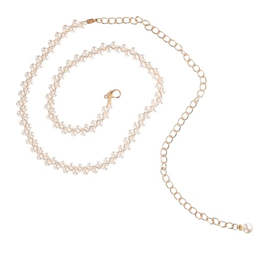 Healeved Doppelte Perlen Taillenkette Damen Goldfarben Geflochten Dekorativer Perlengürtel für Braut und Abendkleider Strapazierfähig nicht Verblassend für Hochzeit und Party von Healeved